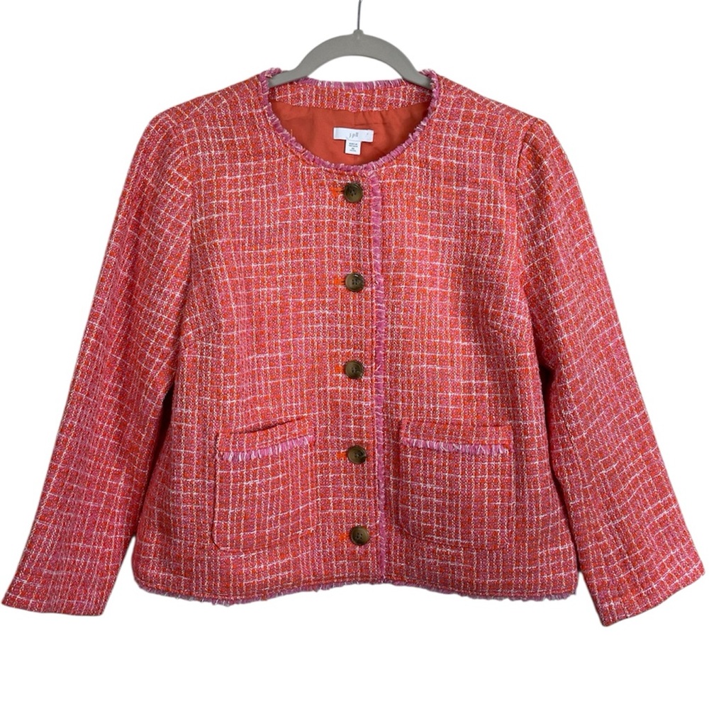 NWOT J. Jill Clementine Dahlia Orange Tweed Blazer Jacket Size XS Petite